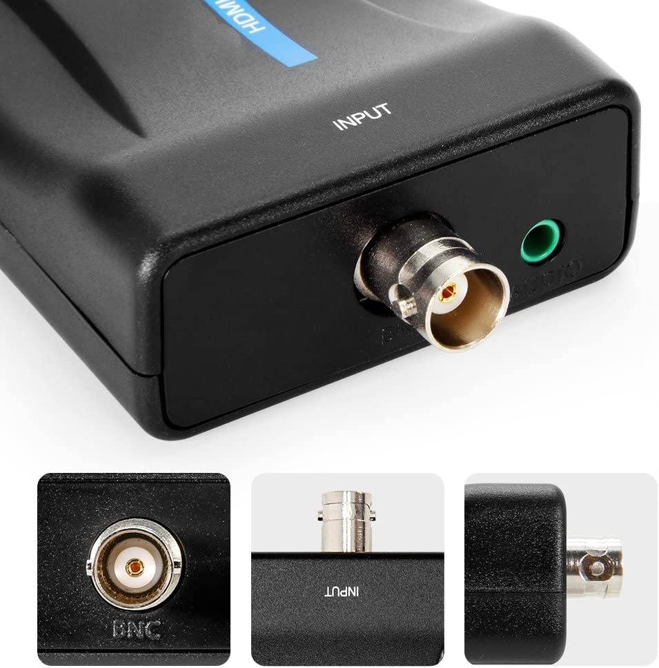 BNC to HDMI Converter Adapter Female CVBS BNC HDMI Connector Coaxial Composite Analog Video Audio Input 1080P Output HDCP Hook Security Camera DVRs Surveillance CVR AC1420 CCTV for Monitor HD TV