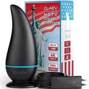 [latest 2023 chip] 5g digital hd tv indoor antenna, long range 250 miles reception, black signal amplifier for 4k smart tv, magnetic base + 16.4 coaxial cable, claev usa