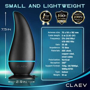 [Latest 2023 Chip] 5G Digital HD TV Indoor Antenna, Long Range 250 Miles Reception, Black Signal Amplifier for 4K Smart TV, Magnetic Base + 16.4 Coaxial Cable, Claev USA