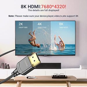 DONKIK Certified 8K Ultra High Speed HDMI 2.1 Thin Cable 4.9ft, 48Gbps HDMI Cord 4.9ft, 8K@60Hz 4K@120Hz HDR eARC HDCP 2.2 2.3 Compatible with PS5, Xbox, Switch, Apple TV, Roku, Gaming PC