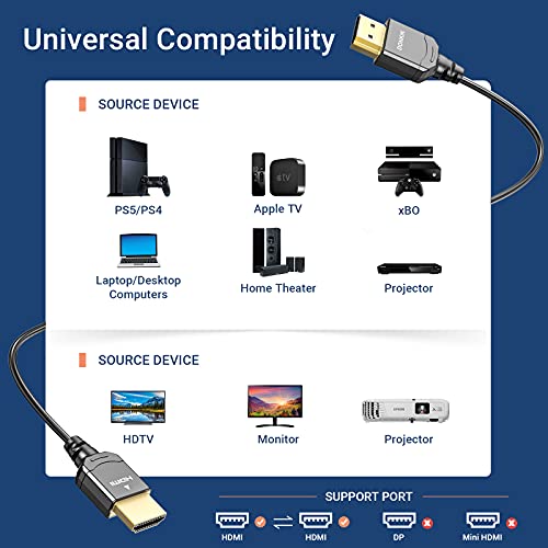 DONKIK Certified 8K Ultra High Speed HDMI 2.1 Thin Cable 4.9ft, 48Gbps HDMI Cord 4.9ft, 8K@60Hz 4K@120Hz HDR eARC HDCP 2.2 2.3 Compatible with PS5, Xbox, Switch, Apple TV, Roku, Gaming PC