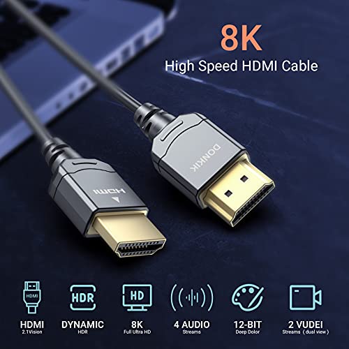 DONKIK Certified 8K Ultra High Speed HDMI 2.1 Thin Cable 4.9ft, 48Gbps HDMI Cord 4.9ft, 8K@60Hz 4K@120Hz HDR eARC HDCP 2.2 2.3 Compatible with PS5, Xbox, Switch, Apple TV, Roku, Gaming PC