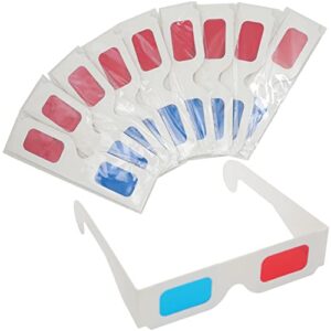 lymgs 10 pairs 3d paper glasses, red and cyan lens in white frame anaglyph cardboard for movies – folded in protective sleeve