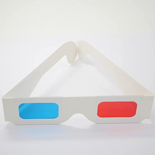 LYMGS 10 Pairs 3D Paper Glasses, Red and Cyan Lens in White Frame Anaglyph Cardboard for Movies - Folded in Protective Sleeve