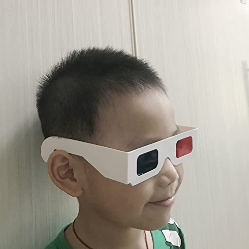 LYMGS 10 Pairs 3D Paper Glasses, Red and Cyan Lens in White Frame Anaglyph Cardboard for Movies - Folded in Protective Sleeve