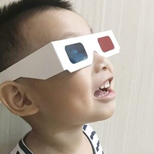 LYMGS 10 Pairs 3D Paper Glasses, Red and Cyan Lens in White Frame Anaglyph Cardboard for Movies - Folded in Protective Sleeve