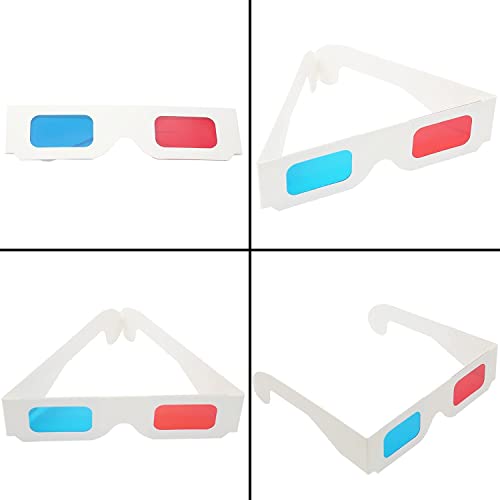 LYMGS 10 Pairs 3D Paper Glasses, Red and Cyan Lens in White Frame Anaglyph Cardboard for Movies - Folded in Protective Sleeve