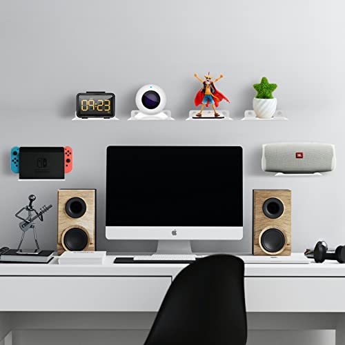 TXEsign Floating Wall Shelves-2 Pack, Wall Shelf Speaker Mount for Bluetooth Speaker, Webcam, Cell Phones, Mesh Router,Toy Display Shelf Metal Speaker Shelf (White, 2)