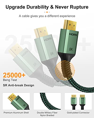 BATBI 8K HDMI 2.1 Cable 6.6F/2M 48gbps 8k@60Hz、4K@120Hz Ultra High Speed HDMI eARC Cable for HDCP2.2/2.3 HDR10 3D,Compatible with Dolby Vision Apple TV/PS5/PS4/Roku TV/HDTV/Blu-ray/LG/Samsung QLED