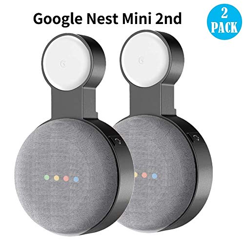 CUHIOY Google Nest Mini Wall Mount Holder (2nd Gen), Google Nest Mini Speaker Stand with Cord Management, Outlet Wall Mount Accessories for Nest Mini Speaker (Black, 2 Pack)