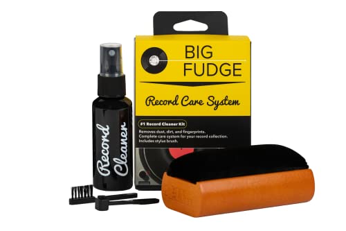 Big Fudge Vinyl Record Cleaning Kit - Complete 4-in-1 - Includes Ultra-Soft Velvet Record Brush, XL Cleaning Liquid, Stylus Brush and Storage Pouch! Will NOT Scratch Your Records! …