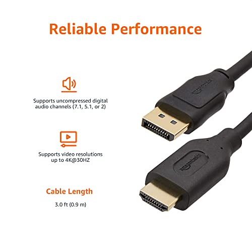 Amazon Basics Uni-Directional DisplayPort to HDMI Display Cable 4K@30Hz - 3 Feet