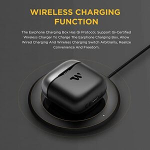 Black True Wireless Earbuds for iOS & Android Phones with Wireless Charging Case, Smart in-Ear Detection, ENC Call Noise Reduction in-Ear Headphones, Touch Control Earphones