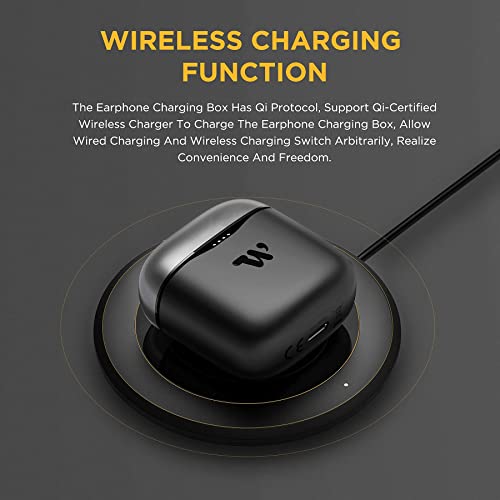 Black True Wireless Earbuds for iOS & Android Phones with Wireless Charging Case, Smart in-Ear Detection, ENC Call Noise Reduction in-Ear Headphones, Touch Control Earphones