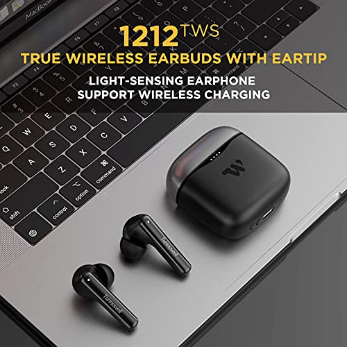 Black True Wireless Earbuds for iOS & Android Phones with Wireless Charging Case, Smart in-Ear Detection, ENC Call Noise Reduction in-Ear Headphones, Touch Control Earphones