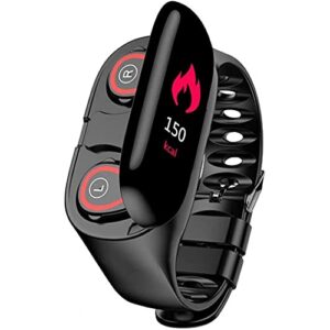 m1 2 in 1 smart bracelet wireless bluetooth headset combo running music wristband earphone heart rate blood pressure fitness tracker (black)
