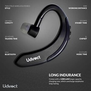 Udirect Bluetooth Wireless Headset, Hands Free, Over The Ear, 3 Button Functions, Business Minded,