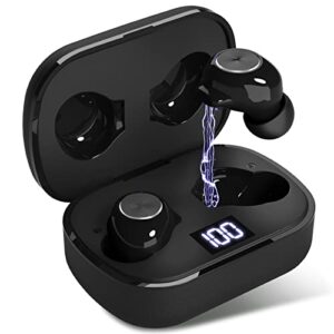 aksonic wireless earbuds, bluetooth 5.0 45h playtime tws true wireless headphones for iphone android workout sports sleep with microphone charging case ipx4 waterproof button control (black)