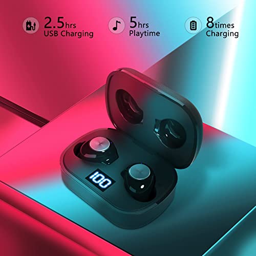 AKSONIC Wireless Earbuds, Bluetooth 5.0 45H Playtime TWS True Wireless Headphones for iPhone Android Workout Sports Sleep with Microphone Charging Case IPX4 Waterproof Button Control (Black)