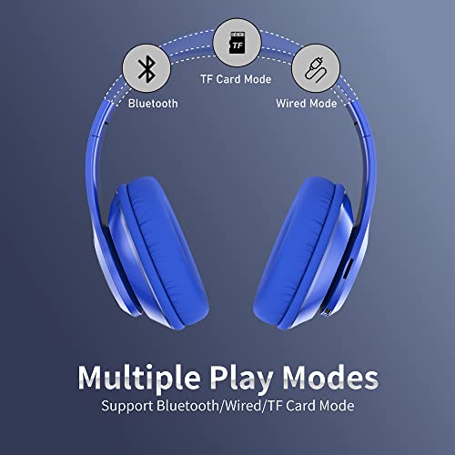 Wireless Bluetooth Headphones Over-Ear, 60H Playtime Foldable Lightweight and Wired Stereo Deep Bass Headset HiFi Stereo Sound with 6 EQ Modes, Micro SD/TF, FM, for Travel Work Laptop PC Cellphone