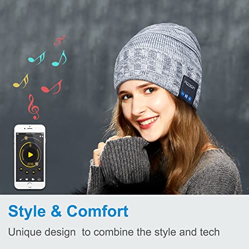 Bluetooth Wireless Beanie Hat,Mydeal Adult Unisex Trendy Soft Warm Slouchy Skully Cap with Headphone Headset Speaker Mic Hands-Free, for Winter Outdoor Sport Skiing Snowboard - Gray