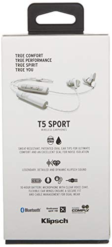 Klipsch T5 Sport Headphones (White), 3.1 x 2.4 x 1.2 Inches