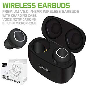 Cellet True Wireless Earbuds with Charging Case Compatible with All Bluetooth Enabled Device, Apple iPhone 12 Pro Max Mini 11 X XR XS Galaxy S21 20 S10 Note 20 10 9 Google Pixel Moto Nokia LG -Black