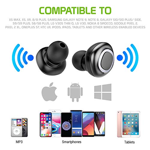 Cellet True Wireless Earbuds with Charging Case Compatible with All Bluetooth Enabled Device, Apple iPhone 12 Pro Max Mini 11 X XR XS Galaxy S21 20 S10 Note 20 10 9 Google Pixel Moto Nokia LG -Black