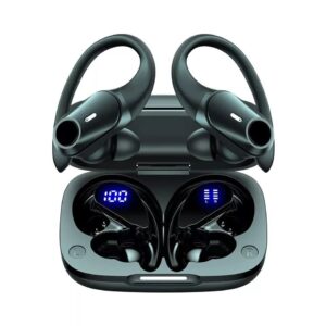 sgnics for samsung galaxy fold wireless earbuds headphones with charging case & dual power display over-ear waterproof earphones with earhook headset with mic for sport running workout black