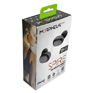 Morpheus 360 Spire True Wireless Earbuds TW1500B (Black), Noise Isolation Touch Control Light-Weight Mini Sweat Proof Waterproof Earbuds with Deep Bass