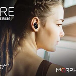 Morpheus 360 Spire True Wireless Earbuds TW1500B (Black), Noise Isolation Touch Control Light-Weight Mini Sweat Proof Waterproof Earbuds with Deep Bass