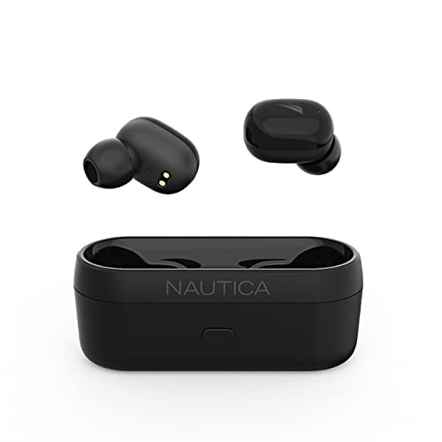 Nautica T300 True Wireless Earbuds, Bluetooth v5.0 TWS in-Ear Earphones with Built-in Mic, Wireless Bluetooth Earbuds, Micro-USB Charging Case Touch Control, Ergonomic Design Sweat-Proof (Black)