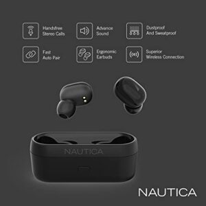 Nautica T300 True Wireless Earbuds, Bluetooth v5.0 TWS in-Ear Earphones with Built-in Mic, Wireless Bluetooth Earbuds, Micro-USB Charging Case Touch Control, Ergonomic Design Sweat-Proof (Black)