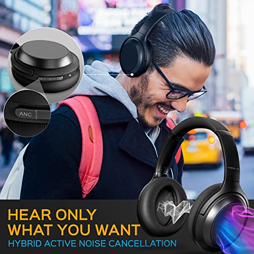 TREBLAB Z7 PRO - Hybrid Active Noise Canceling Headphones with Mic - 45H Playtime & USB-C Fast Charging, ANC Wireless Over Ear Bluetooth Headphones w/aptX, Stereo Sound, Touch Control (Grey) (Renewed)