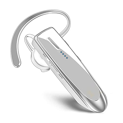 TEK STYZ Headset Compatible with Samsung SM-S918W in Ear Bluetooth 5.0 Wireless Earpiece, IPX3 Waterproof, Dual Microphones, Noise Reduction (White/Silver)