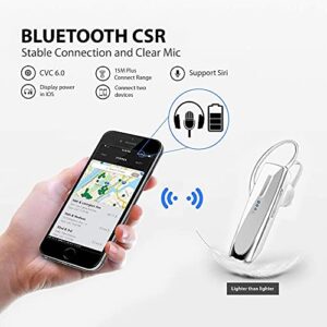 TEK STYZ Headset Compatible with Samsung SM-S918W in Ear Bluetooth 5.0 Wireless Earpiece, IPX3 Waterproof, Dual Microphones, Noise Reduction (White/Silver)