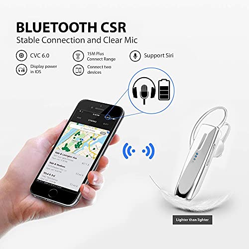 TEK STYZ Headset Compatible with Vivo X90 Pro+ in Ear Bluetooth 5.0 Wireless Earpiece, IPX3 Waterproof, Dual Microphones, Noise Reduction (White/Silver)