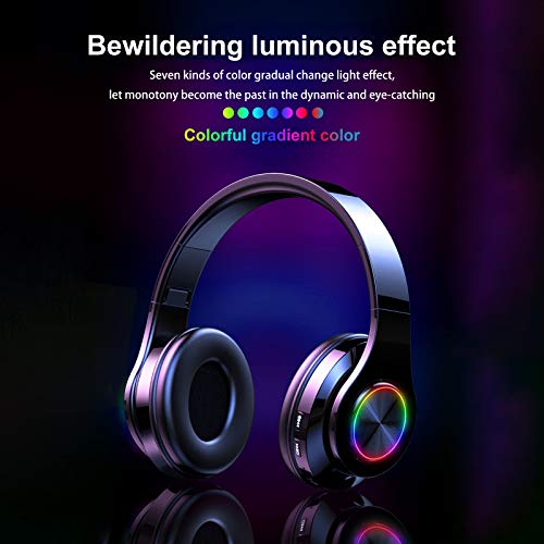 Niaviben Wireless Bluetooth Headphones Over Ear with Noise Cancelling Foldable 3 in 1 Multi-Functions Stereo Headset with RGB Breathing Light Red