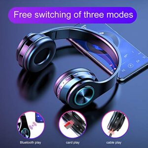 Niaviben Wireless Bluetooth Headphones Over Ear with Noise Cancelling Foldable 3 in 1 Multi-Functions Stereo Headset with RGB Breathing Light Red