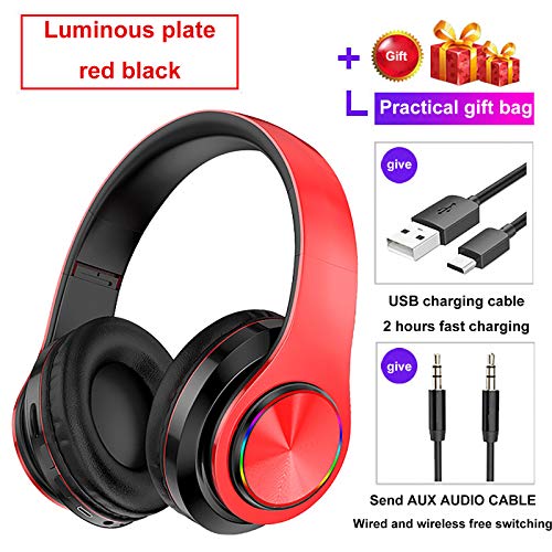 Niaviben Wireless Bluetooth Headphones Over Ear with Noise Cancelling Foldable 3 in 1 Multi-Functions Stereo Headset with RGB Breathing Light Red