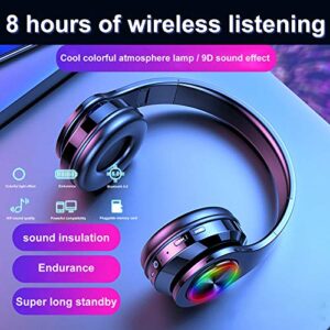 Niaviben Wireless Bluetooth Headphones Over Ear with Noise Cancelling Foldable 3 in 1 Multi-Functions Stereo Headset with RGB Breathing Light Red