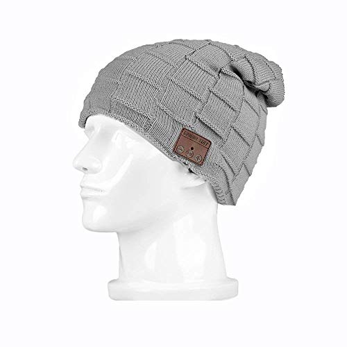 BearsFire Wireless Beanie Hat Headphone Stereo Speaker Mic Hands-Free Earphones Cap Unisex Winter Warm Thick Skull Knit Music Hat Gifts for Men Women Boys Girls Running Ourdoor Sports Gray