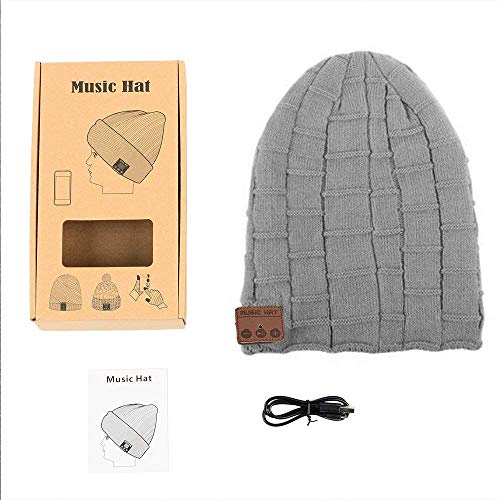 BearsFire Wireless Beanie Hat Headphone Stereo Speaker Mic Hands-Free Earphones Cap Unisex Winter Warm Thick Skull Knit Music Hat Gifts for Men Women Boys Girls Running Ourdoor Sports Gray