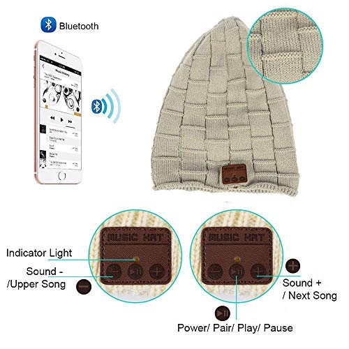 BearsFire Wireless Beanie Hat Headphone Stereo Speaker Mic Hands-Free Earphones Cap Unisex Winter Warm Thick Skull Knit Music Hat Gifts for Men Women Boys Girls Running Ourdoor Sports Gray