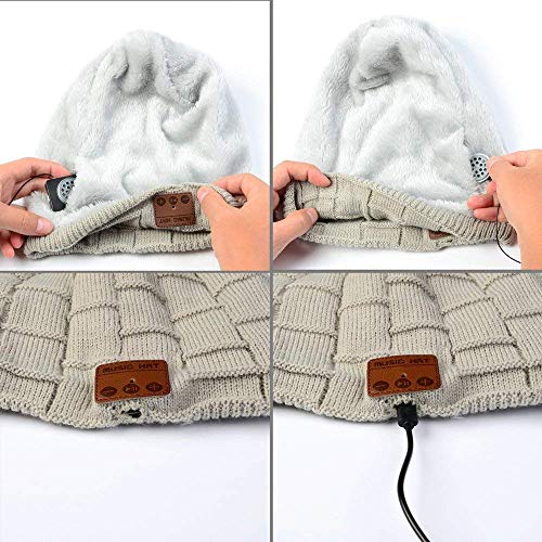 BearsFire Wireless Beanie Hat Headphone Stereo Speaker Mic Hands-Free Earphones Cap Unisex Winter Warm Thick Skull Knit Music Hat Gifts for Men Women Boys Girls Running Ourdoor Sports Gray