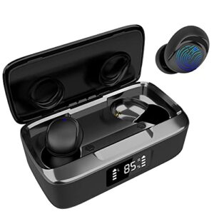 nyandu true wireless earbuds bluetooth 5.2 headphones with charging case, touch control earphones with 60h playtime, mics noise reduction, ipx5 waterproof, usb c, for sports home office – black