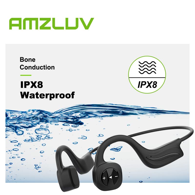 amzluv Swimming Wireless Headphones, Bone Conduction Headphones with Built-in 8GB Memory Support MP3 and Bluetooth Connection