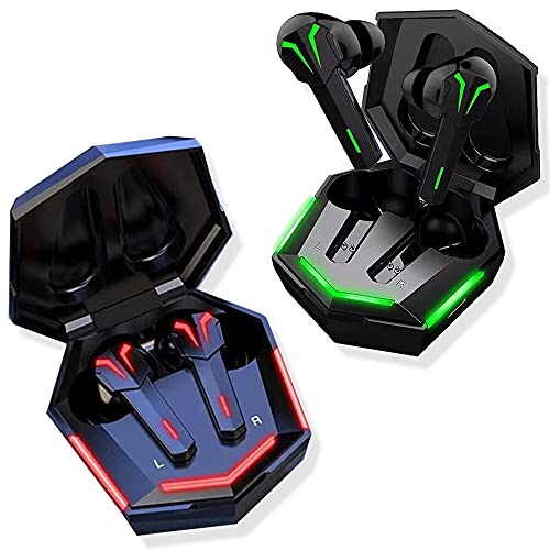 Wireless Gaming Earbuds with LED Lights, Low Latency Game-Audio Mode & Microphone, IPX5 Water Resistant Charging Case