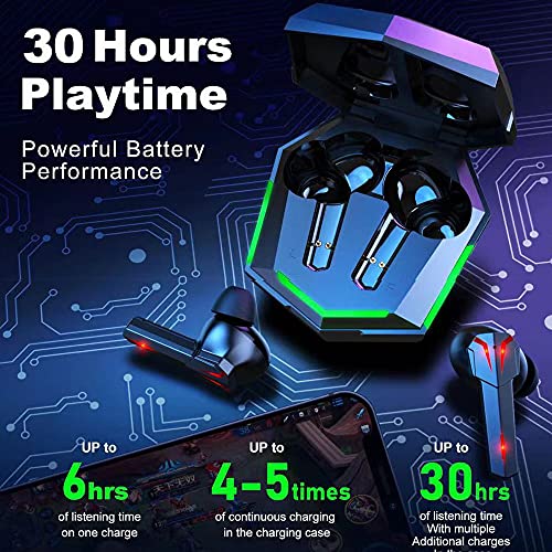 Wireless Gaming Earbuds with LED Lights, Low Latency Game-Audio Mode & Microphone, IPX5 Water Resistant Charging Case
