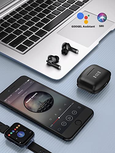 YHT Bluetooth 5.2 Wireless Earbuds, Clear Call Noise Cancelling with 4 Microphones Wireless in Ear Headphones, LED Power Display HiFi Stereo Sound Earphones Compatible for iPhone Android, Black